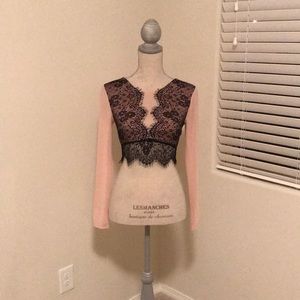 Black and nude Lace/mesh crop top